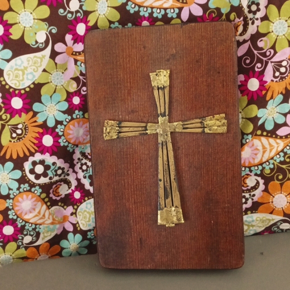 Artisan Made Wooden Cross with 14K Gold Accented Iron Nails